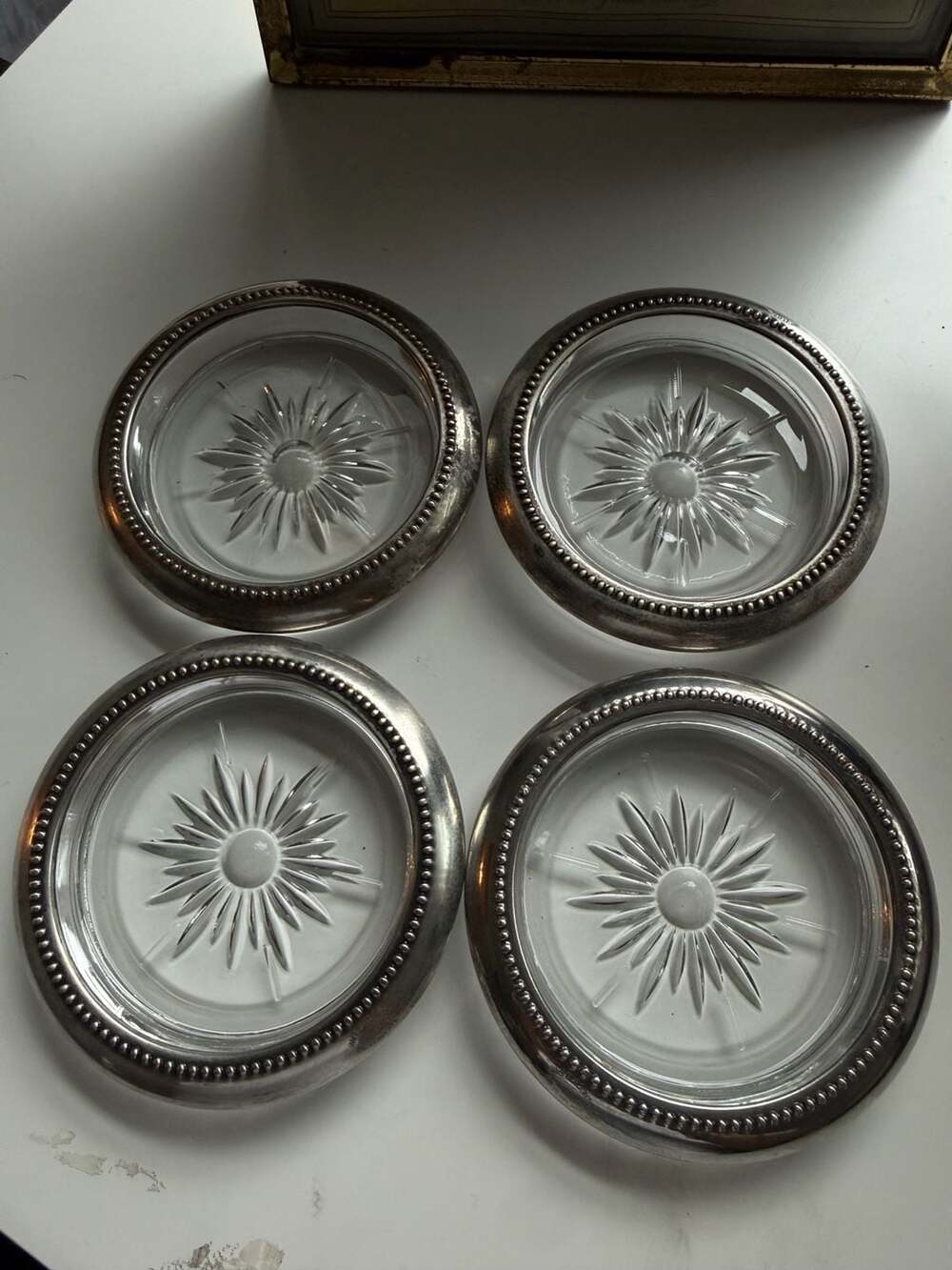 Set of 4 Wes blackinton Silverplate and Crystal Cut Glass Drink Coasters